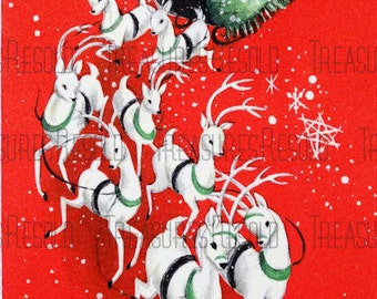 Santa Sleigh Reindeer Christmas Card #105 Digital Download
