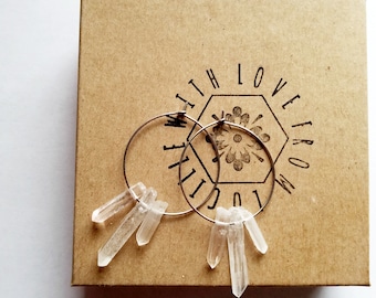 Raw Quartz Earrings | Raw Quartz Hoops | Raw Crystal Earrings | Clear Quartz Hoop Earrings | Statement Jewelry | Raw Stone Earrings