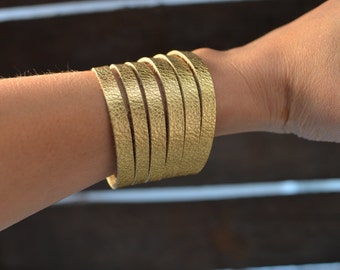 Metallic gold cuff bracelet, cuff bracelet, leather cuff, gold leather cuff bracelet