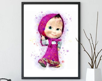 Masha and the Bear Wall Art Print, Masha, Masha Print, Masha Poster, Masha Girls Room Wall Art,Kids Room Wall Art Printable, Printable Art