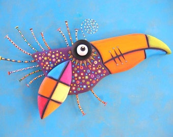 Toucan Baby, MADE to ORDER, Found Object Wall Sculpture, Wood Carving, Wall Decor, Animal Sculpture, Bird Sculpture, by Fig Jam Studio