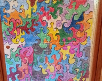 Puzzle Ink on Paper Absract Artwork 8 X 11 Original Artwork, Autism Awareness, Wall Art Home Decor, Picture, Great Gift, Ready to Ship