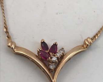 Vtg 14k Gold Ruby and diamond Necklace