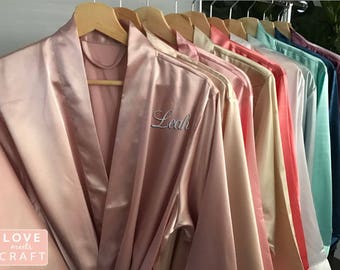 Bridesmaid Robes 1 2 3 4 5 6 7 8 9 10 Personalize Solid Satin Monogram Silk Bridal Shower Wedding Blush Champagne Pink Navy Purple Rose Gold