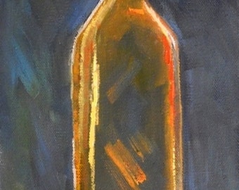 Still Life Bottle Painting, Daily Painting, "Fluer de Lis" by Carol Schiff, 6x18x1.5" Oil Painting, Reduced from 199.00