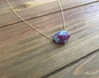 Raw Ruby Floating Stone Necklace ~ 14K Gold Fill ~ Rough Ruby ~ July Birthstone Necklace ~ Raw Gemstone ~ Rough Gemstone ~ Minimalist