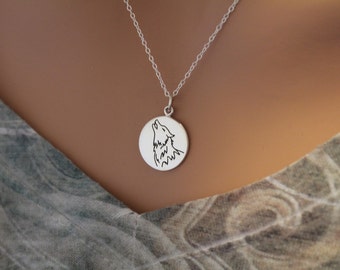 Sterling Silver Wolf Charm Necklace, Wolf Necklace, Wolf Pendant Necklace, Wolf Spirit Animal Necklace, Spirit Animal Charm Necklace