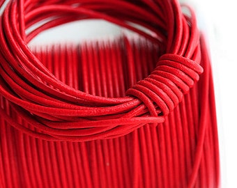 1.5mm Round Leather cord - Bright Red leather cord - 10 feet, LC053