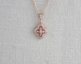 Dainty Rose gold necklace, Bridal necklace, Simple pendant necklace, Bridal jewelry, Bridesmaid jewelry, CZ necklace, Wedding necklace ADDIA