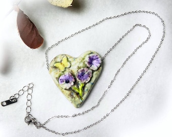 Ceramic Heart Necklace - Earthy Heart Necklace - Heart Jewelry - 18 Inch Chain - one of a kind necklace - gift necklace # 169