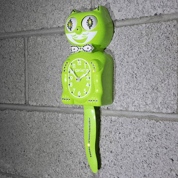 Official Kit Kat Cat Klock Lime Green CHARTREUSE Clock Jeweled