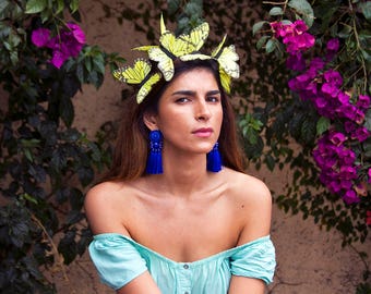 Moonlight Festival Butterfly Fascinator, Easter Bonnet Headpiece, Headdress, Headband, Festival Crown, Neon Headpiece