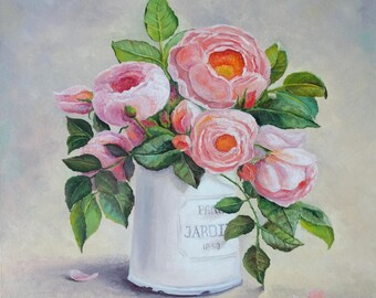 Roses Peonies Oil Painting Canvas Art Original Painting Impressionism Painting Impressionism Art Wall Art