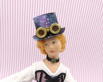 Steampunk galaxy hat with goggles in 1:12 scale