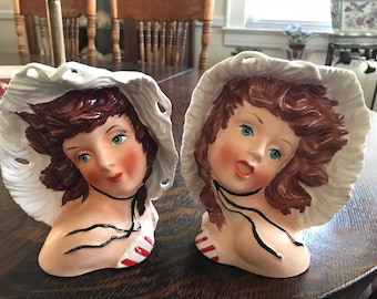 Vintage Head Vases. Sister Bathing Suit Beauties