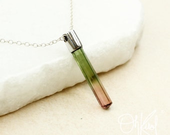 Silver Watermelon Tourmaline Necklace - Pink & Green Tourmaline - Raw Tourmaline