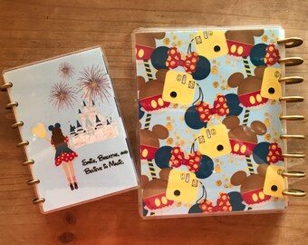 Disney inspired Happy Planner covers. Disney world background with your coice of hair color on girl. Planner covers, inserts, decorations.
