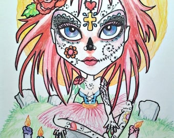 Day Of The Dead Girl ACEO/ATC Artist Trading CardsBy The Artist Leslie Mehl