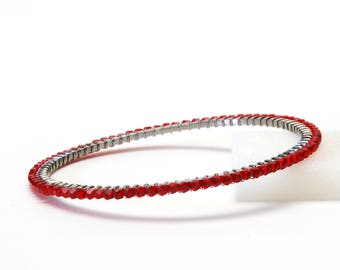 Red Crystal Bracelet - Sparkly Swarovski Crystal Wire Wrapped Stainless Steel Bangle - Valentines Day Jewelry