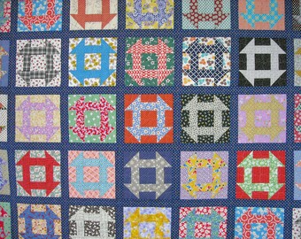 Queen Size Quilt - 96 x 96 - Churn Dash - Vintage 30s Look - Reproduction Feed Sack and Novelty Prints - Scrap Quilt - Vintage Look