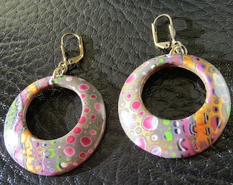 Pink and gold polymer clay earrings