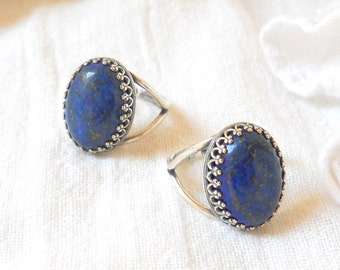 bohemian ring adjustable lapis lazuli ring gemstone jewelry gemstone ring silver ring silverplated lapis ring blue ring blue stone ring