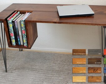 Rustic Vintage Industrial Wooden Desk/ Table with Metal Hairpin Legs