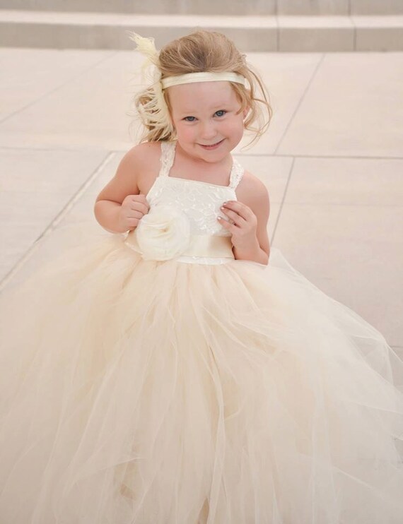 Lace & Tulle Tutu Floor Length Junior Bridesmaids Dress A