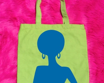 Supaflarez DISCOCHICK design 100% cotton canvas tote bag—Lime