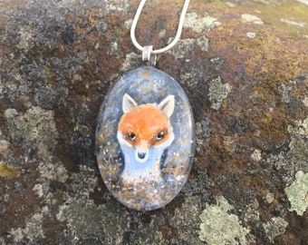 Fox painted pendant. Handmade.Fox lovers.Fox jewellery.