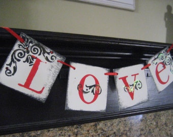 Valentine Decoration LOVE Red and Black Banner Garland Sign