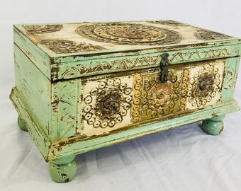 Modern rustic carved storage trunk, treasure chest, furniture, home and living