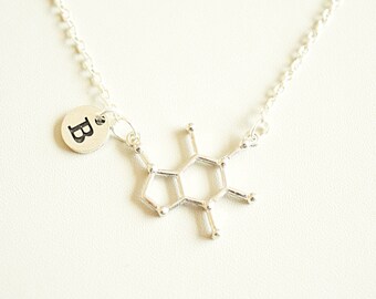 Caffeine Necklace, Caffeine Jewelry, Caffeine gift, Chemistry Gift, Molecule Necklace, Biology gifts, Science gift, Chemistry,Molecular gift