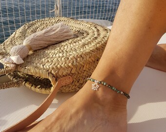 Turquoise and Lotus Elastic Anklet