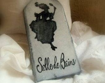 Enamelled lava plaque: bathroom silhouette