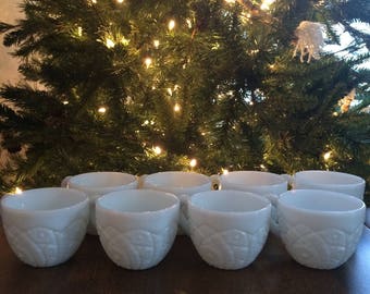 Set of 8 Milk Glass Teacups