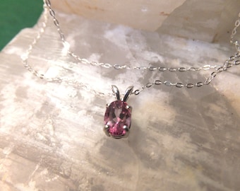 7x5mm Pink Topaz & Sterling Silver 18" Necklace
