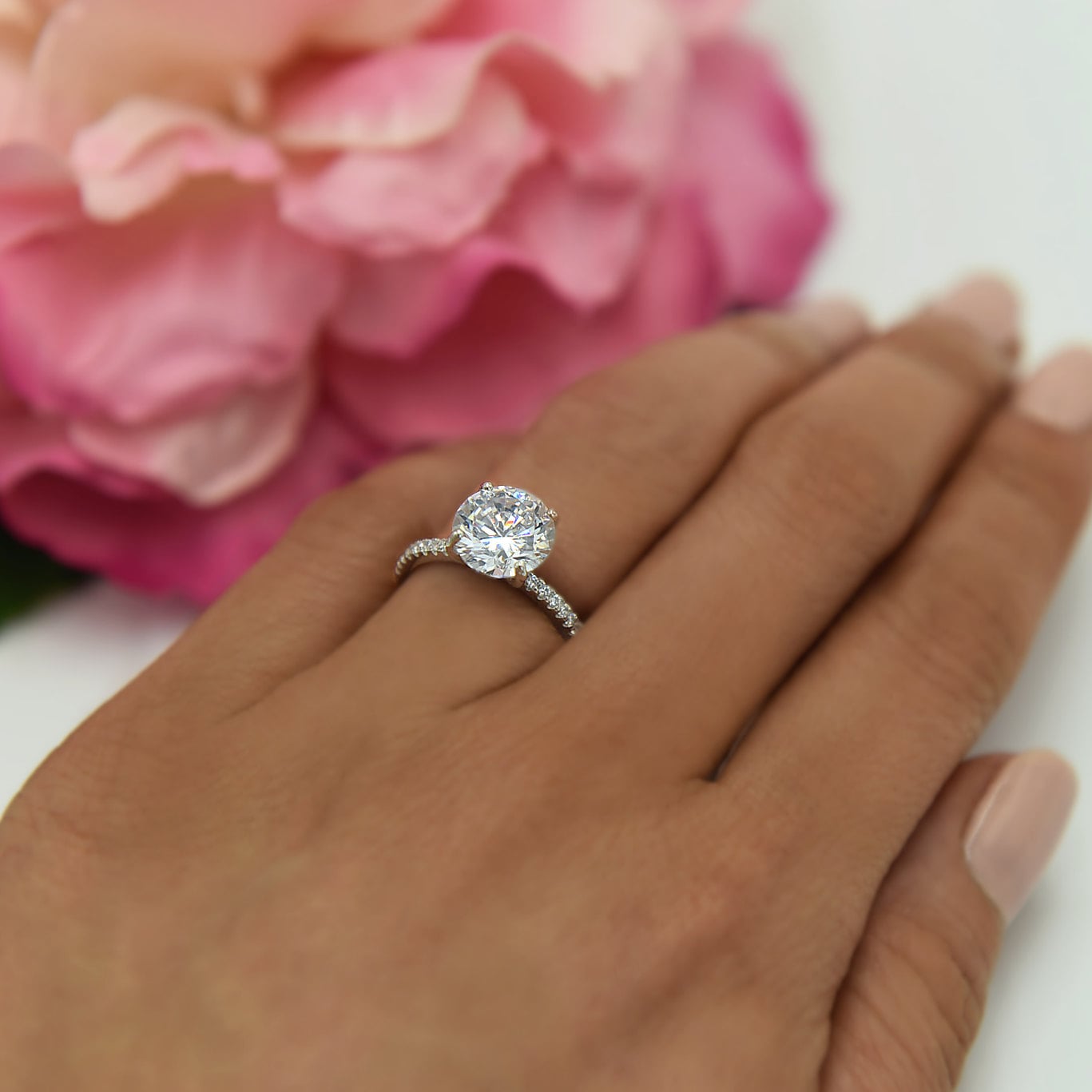 3.25 ctw 3 ct Round Accented Solitaire Ring Engagement Ring