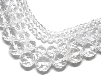 Quartz crystal faceted rounds, AA+ grade. Select a size: 4mm, 6mm, 8mm, 10mm, 12mm, 14mm