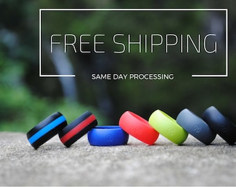 Men’s Silicone Wedding Ring by Fit Ring ™ (Black, Blue, Red, Gray, Green, white, line) *** Best Silicone Band On The Market Guaranteed ***