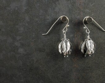 Sterling Silver Flower Bud with Pearls Earrings