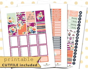 BLOOMING Printable Planner Stickers for use with Erin Condren Life Planner/Floral Sticker Set/Weekly Planner Sticker Kit/Silhouette
