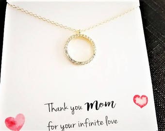 Gold Circle Necklace Cubic Zirconia CZ Circle Necklace Pave Circle Necklace Eternity Circle Necklace Pave CZ Necklace Mothers Necklace