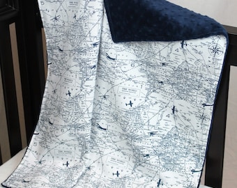 air traffic navy airplane blanket minky baby blanket world map and airplanes vintage