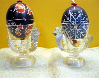 French Clear Glass Chicken Shaped Egg Cups