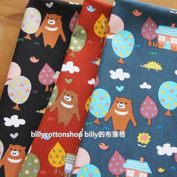 Items similar to w624_55 cute bear fabrics Cotton linen half Yard ( 3 color to choose