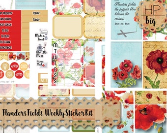 Big Happy Planner Sticker Kit - Weekly Sticker Kit Flanders Field | Memorial Day Veterans Day Remembrance Poppies Poppy Faith Hope Love