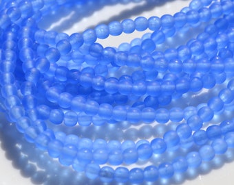 Matte Sapphire Blue 4mm Round Czech Glass Beads 100
