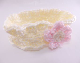 Ivory Headband with Pink and Ivory Flower