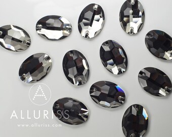 12pcs Black Diamond Crystal, 17 x 24mm Oval, sew on stone embellishment flatback